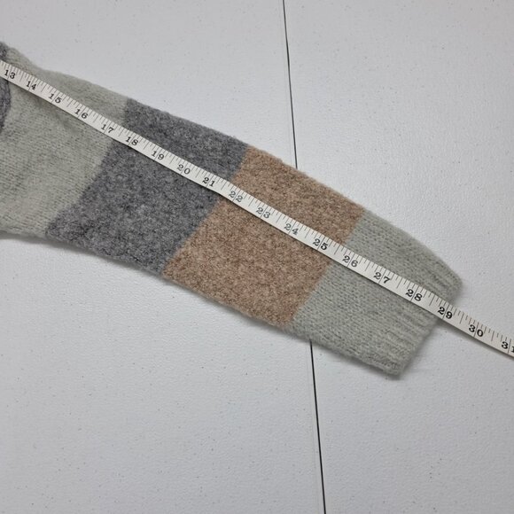 Entro Open Front Long Sweater Cardigan Women's L Beige Gray Striped - Picture 10 of 12